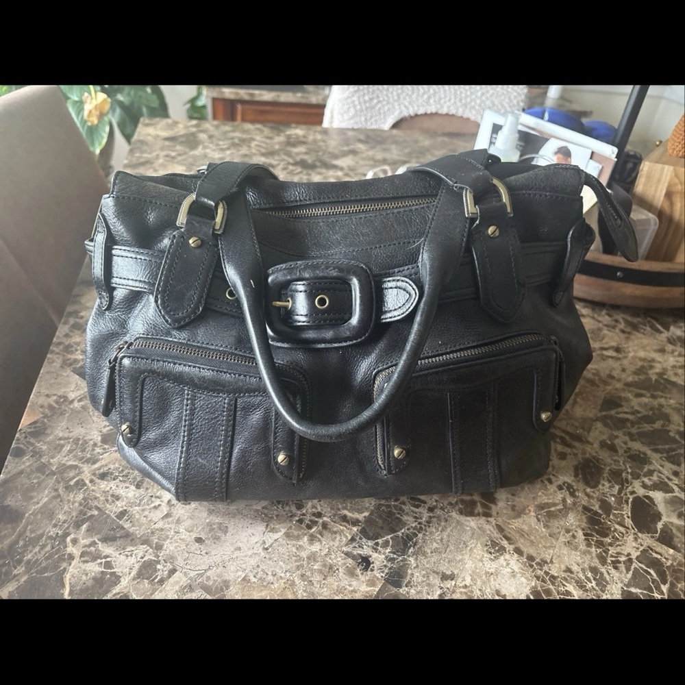 Cole Haan Black Leather Satchel Bag — Brass Hardware, Classic Style 🖤